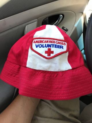 Vintage 1970s American Red Cross Volunteer Bucket Hat Patch White Large