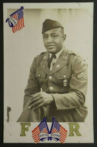 Ww2 Era U.  S.  African American Soldier In Uniform Portrait Rppc Postcard 5174