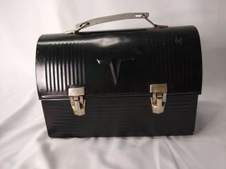 Vtg American Thermos Bottle Co Black Metal Dome Top Lunch Box Pail