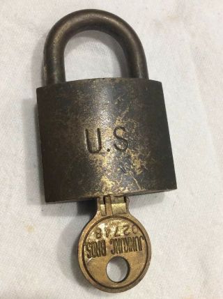 Vintage American Lock Co.  Brass Padlock Marked U.  S.  With Key