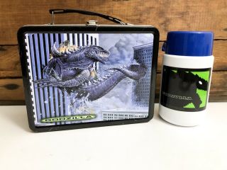 Vintage Godzilla Metal Tin Lunch Box With Thermos Monster Movie Rare
