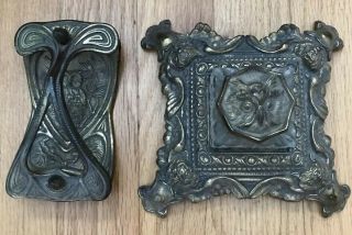 Antique Art Nouveau Cast Iron Bronzed Inkwell & Rocker Blotter Set W/owl Motif