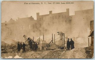 Vintage York Rppc Postcard " Fire At Oneonta,  Dec 27 1908 " C.  H.  Phelps Photo