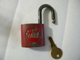Vintage Red Yale Padlock With Key Usa