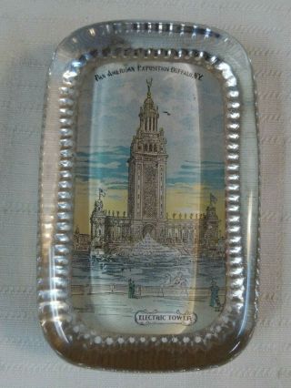 Coudersport Glass Paperweight 1901 Buffalo Ny Pam Am Worlds Fair Electric Tower