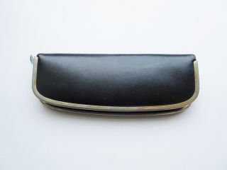 Vintage Pen Pouch Case Pelikan Style Leather Black For Two Pens