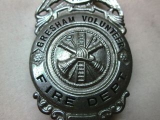 Vintage Ore.  Gresham Volunteer Fire Department Fireman Firefighter Hat Badge