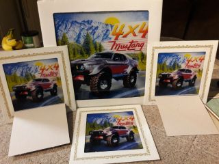 Rare - 4 Vintage Carnival Prize 80’s 4x4 Mustang Automobile Glass Mirrors -