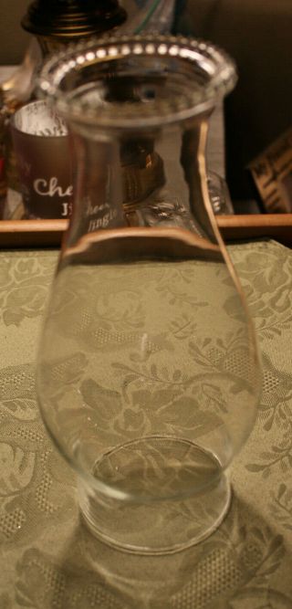 Vintage Beaded Rim Clear Glass Hurricane Oil Lamp Shade Chimney Globe 8 1/2 "