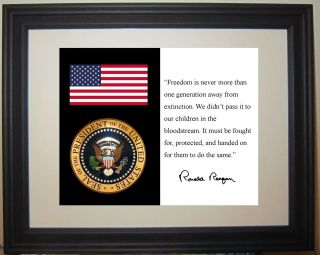 Ronald Reagan " Freedom " Quote American Flag Presidential Seal Framed Photo