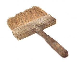 Large Antique Vintage Natural Bristle Wood Handle Paint Brush 5.  5 " W 10 " L