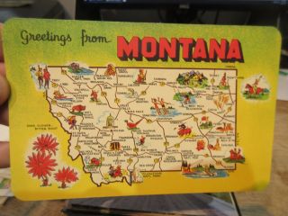 Vintage Old Postcard Montana Cartoon State Map Greetings Fishing Skiing Cities