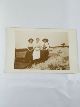 Rare Vintage Collectible Real Photo Postcard 3 Women In Hats Outdoor Azo 1900s?