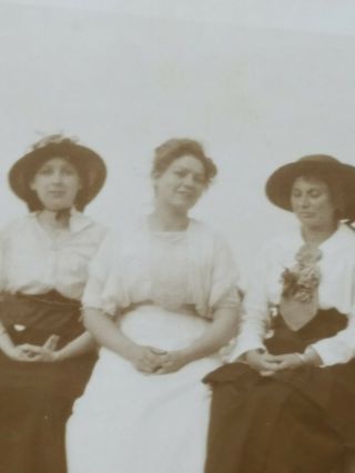 Rare Vintage Collectible Real Photo Postcard 3 Women in Hats Outdoor AZO 1900s? 2