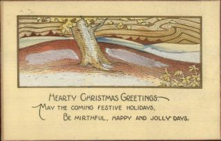 Arts & Crafts - Christmas - Tree & Sky C1915 Postcard