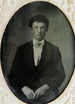Antique Tintype Photo Portrait Of A Handsome Dapper Curly Haired Young Man