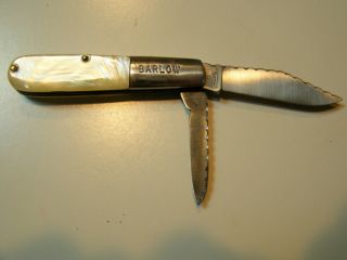 John Primble Unusual White Pearl 5922 Beltnap 2 Blade Barlow Knife