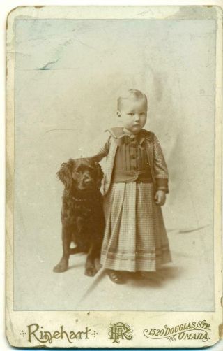 Ca.  1880 Sweet Little Boy In Dress Suit W Pet Dog By Rinehart Omaha Nebraska