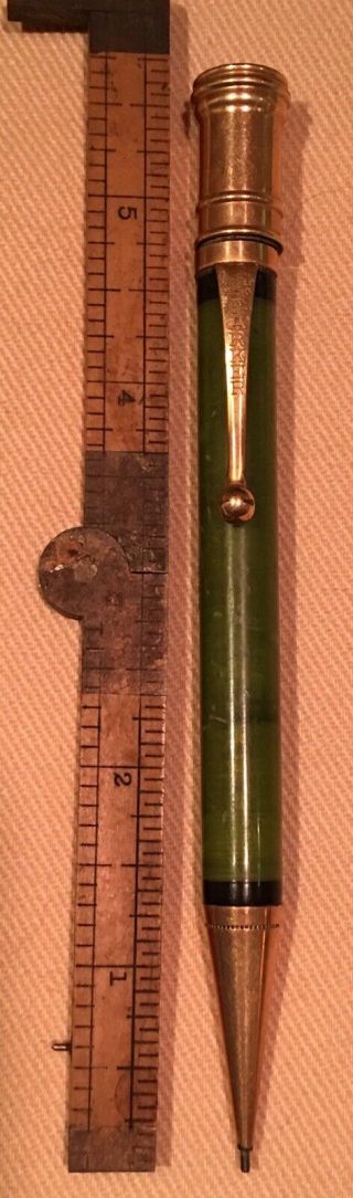 5 1/2” Parker Duofold Mechanical Pencil Jade Green Marbled Pat.  Sept.  5,  1916 Ex