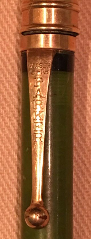 5 1/2” Parker Duofold Mechanical Pencil Jade Green Marbled Pat.  Sept.  5,  1916 Ex 5