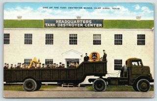 Camp Hood Texas Tank Destroyer Band Truck Sousaphone Black Cat 1940s Wwii Linen