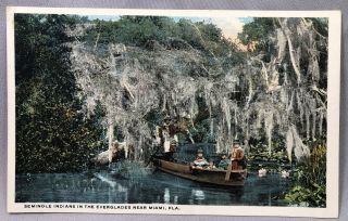 1920s Seminole Indians Everglades Miami Florida Native American Postcard Canoe