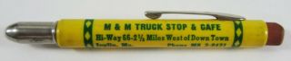 Vtg Route 66 Advertising Bullet Pencil M&m Truck Stop Cafe Best Coffee Joplin Mo