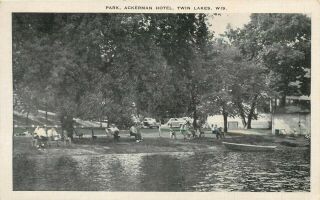 Park Ackerman Hotel Twin Lakes Wi Wisconsin Postcard 1940s