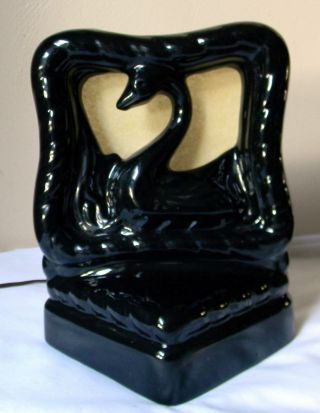 Vintage 1950s Mid - Century Black Swan Ceramic Tv Lamp Light