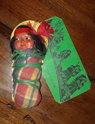 Vintage Yellowstone Ntl Park Indian Papoose Doll Souvenir W/ Tag