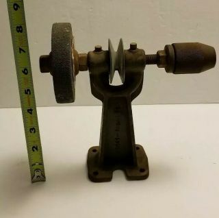 Vintage bench mount grinding wheel with drill chuck 2