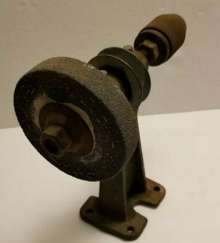 Vintage bench mount grinding wheel with drill chuck 5