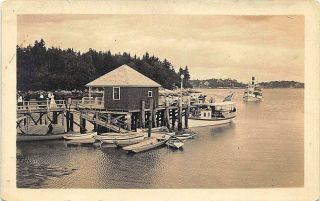 Capital Island Me Steamship Landing Post Office Boats Real Photo Postcard