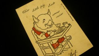 Comic Postcard Pig Eating Roast Beef Humour Pig In High Chair Drawing 1083
