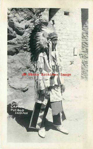 Native American Indian,  Rppc,  Pueblo Chief Caping,  Photo