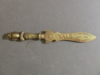 Vintage Brass Yale University Bicentennial Letter Opener With Figural Owl