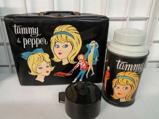 Vintage 1962 Aladdin Ideal Tammy And Pepper Vinyl Lunchbox Complete Thermos