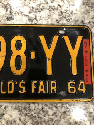 Vintage 1964 1965 York N.  Y.  WORLDS FAIR License Plate 7