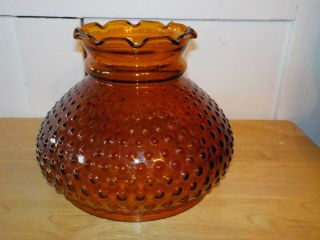 Vintage Amber Glass Hobnail Pattern Hurricane Oil Lamp Shade 6 3/4 " Fitter