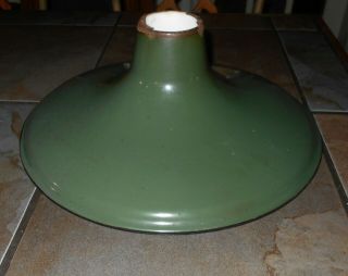 Vintage 14 " Industrial Green Porcelain Enamel Gas Station Light Fixture Shade