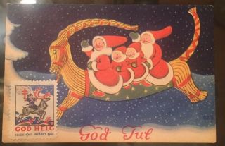Vintage Christmas Mini Swedish Postcard Santa Claus Yule Goat God Jul Xmas Seal