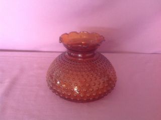 Amber Glass Hurricane Lamp Shade Fits 6 1/2 " Fitter Ring Ruffle Top Hobnail 4
