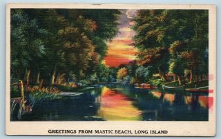 Postcard Ny Long Island Mastic Beach Scenic Greetings From Mastic Beach I21