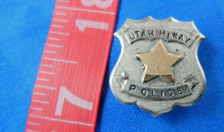 Old Mini Badge Utah Hiway Police 3/4 " Lapel Pin Silvertone Vintage - Us Ship