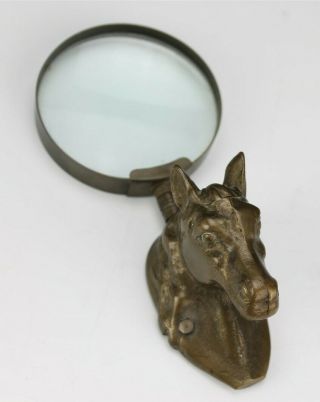 Solid Brass Equestrian Stallion Horse Head Desk Magnifier Magnifying Glass Jgw