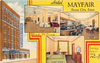 1948 Sioux City Iowa Ia Hotel Mayfair Lobby Coffee Shop Guest Room Interior Pc