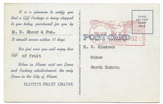 FLOYD ' S FRUIT GROVE,  MIAMI,  FLORIDA VINTAGE LINEN ADVERTISING POSTCARD 1940 ' S 2