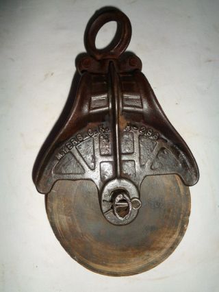Antique Myers O.  K.  Barn Pulley,  Repaired Farm Tool