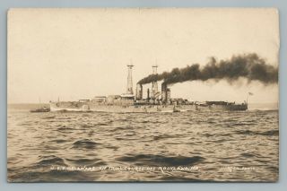 Uss Delaware Battle Ship Rppc Rockland Maine—antique Wwi Military Photo 1910s