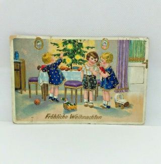 Vintage German Christmas Postcard Children Toys Embossed Mailed From Germay